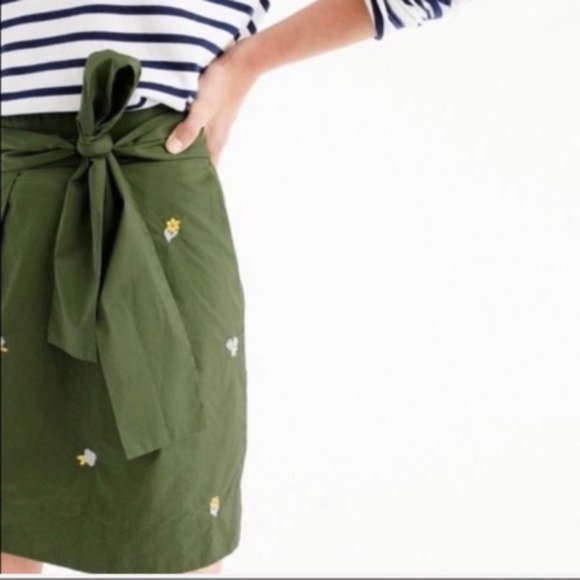J. Crew Green Floral Embroidered Tie-Waist Mini Skirt - Picture 2 of 11